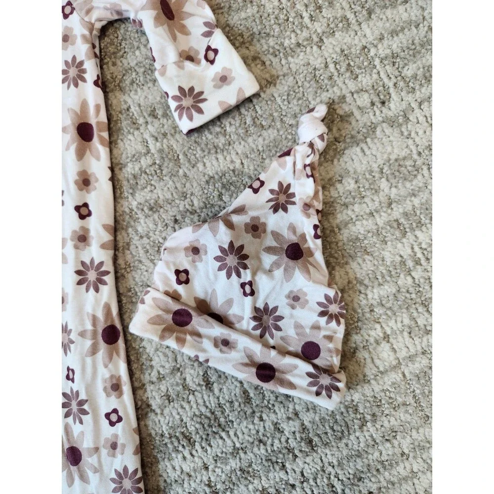 Kindred Bravely bamboo knotted baby gown hat twilight floral size 0-3 months
